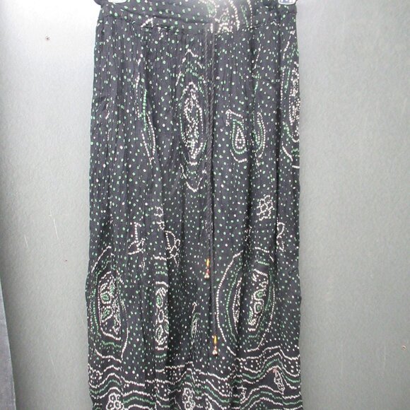 Black White Green Boho Crinkle Peasant Shirt - Picture 2 of 7